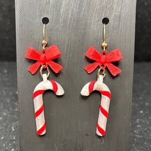 Christmas Candy Cane Earrings with Red Bows